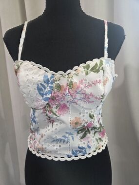 Evolution Women's Floral Lace Trim Bustier Corset Top Spaghetti Strap L